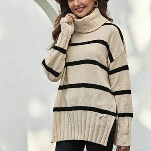 Chenille Striped Turtleneck Sweater